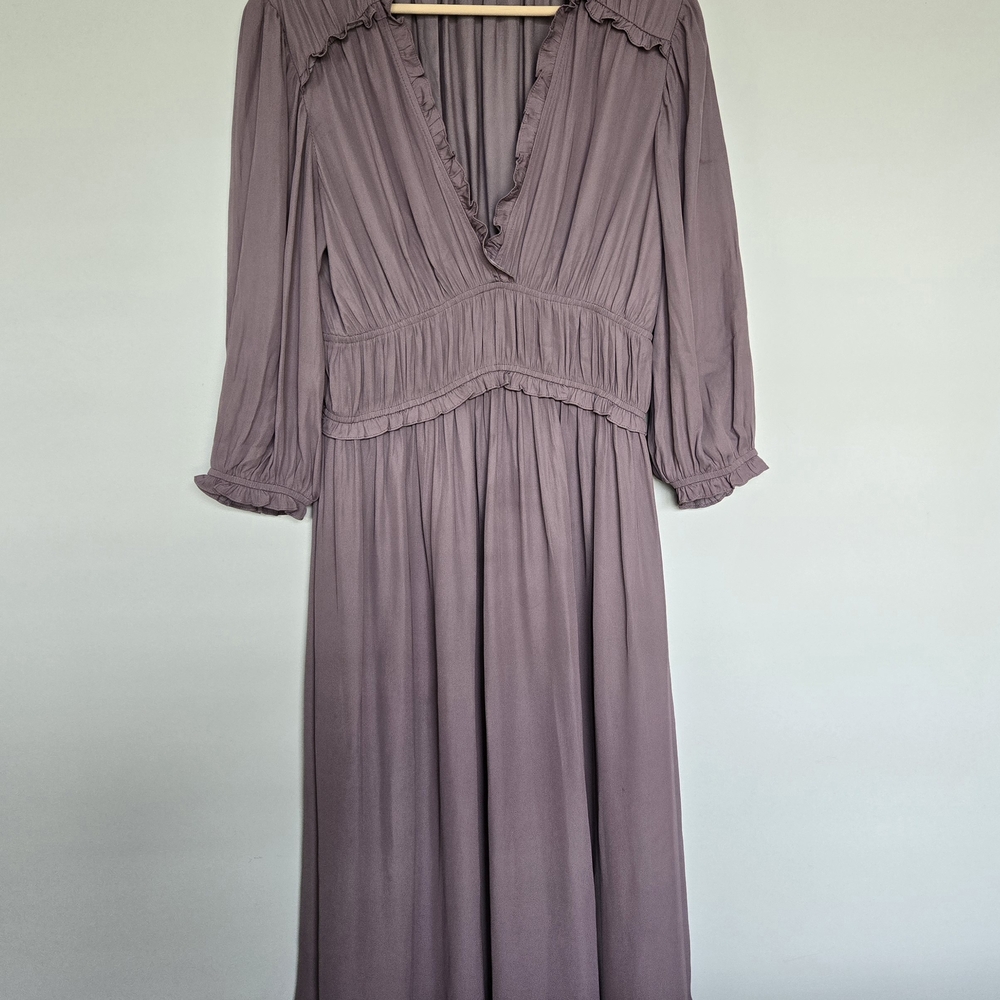 Modern Citizen Sz M Lavender Midi 3/4 Length Puff Sleeve Ruffles & Pleated Dress
